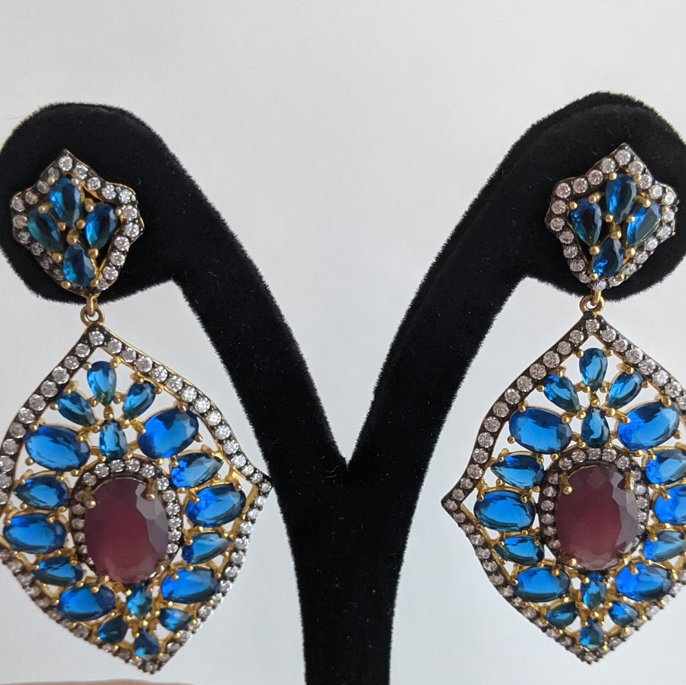 Solid statement exquisite multi colored gems earri